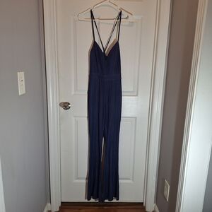 Forever 21 Denim Look Cotton Polyester Spandex Deep Blue Cami Jumpsuit
